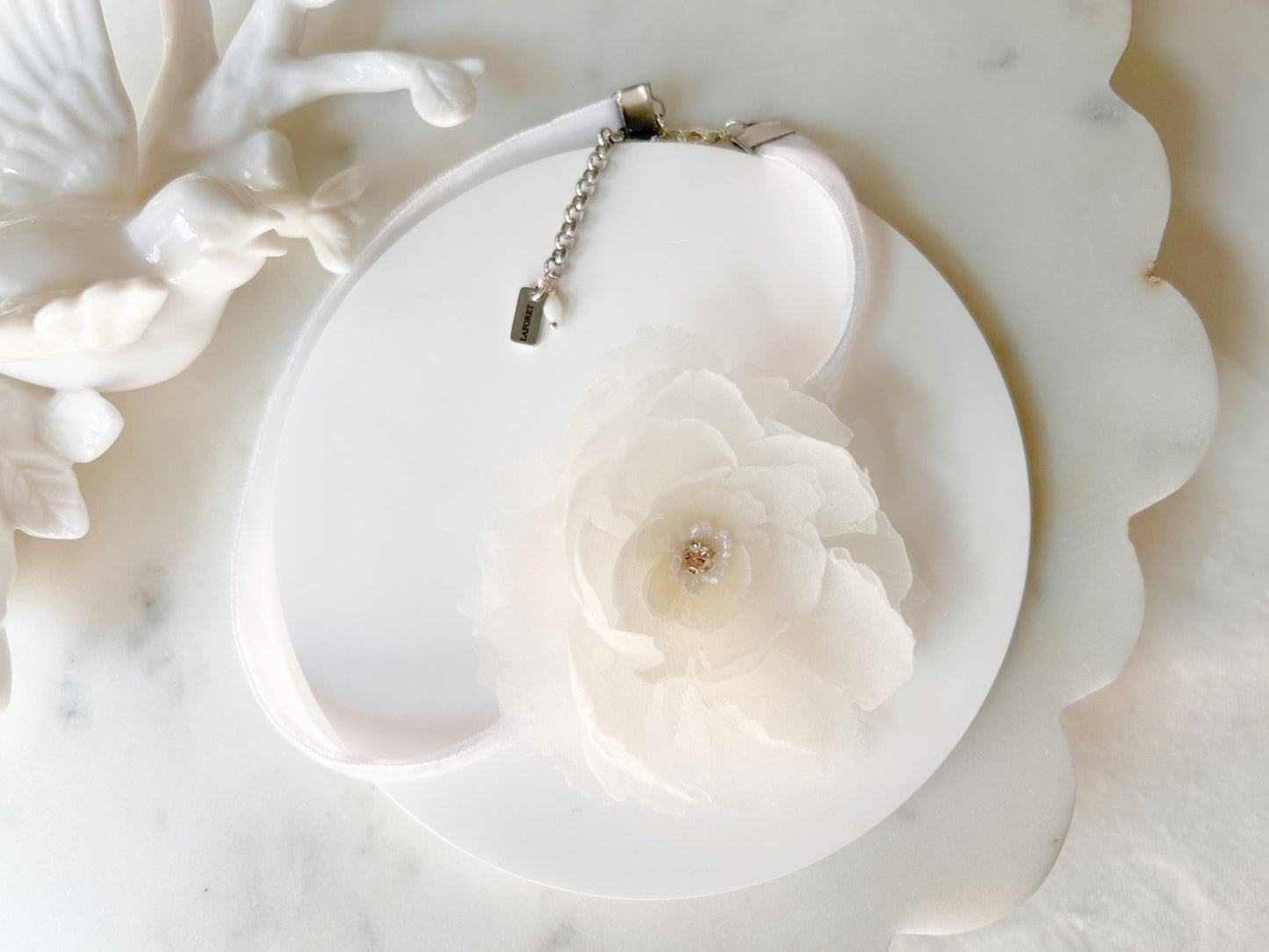 Bridal Choker Necklace - Delicate Silk Flowers, Handmade Luxury Wedding Jewelry