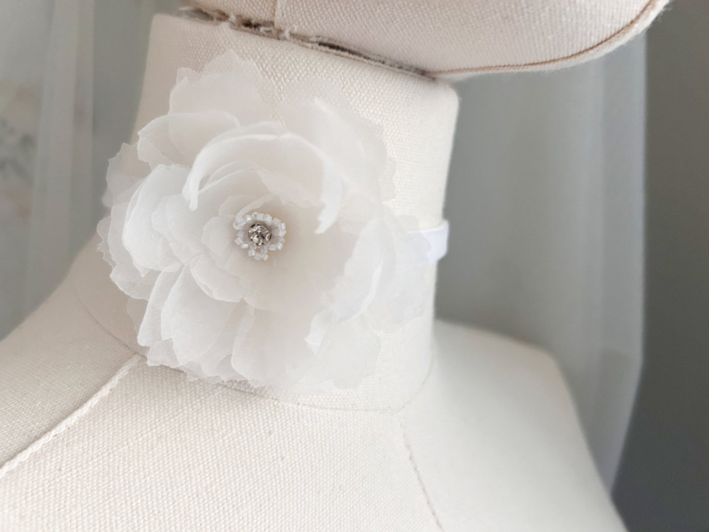 The Giulietta - Bridal Choker Necklace - Delicate Silk Flowers, Handmade Luxury Wedding Jewelry