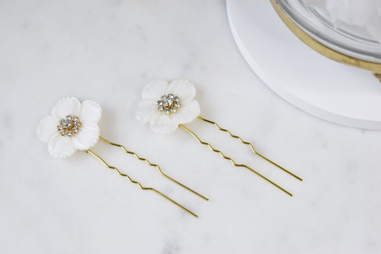 The Aurore - Bridal Hair Comb and Pin Set, Silk Rose and Mother of Pearl, Handmade Wedding Hair Accessory