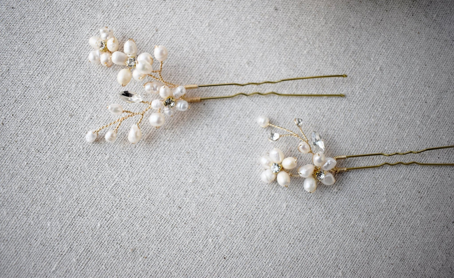 The Coralie - Bridal Hair Pins, Freshwater Pearl & Austrian Crystal, Handmade Wedding Hair Accessory, Set of 2.