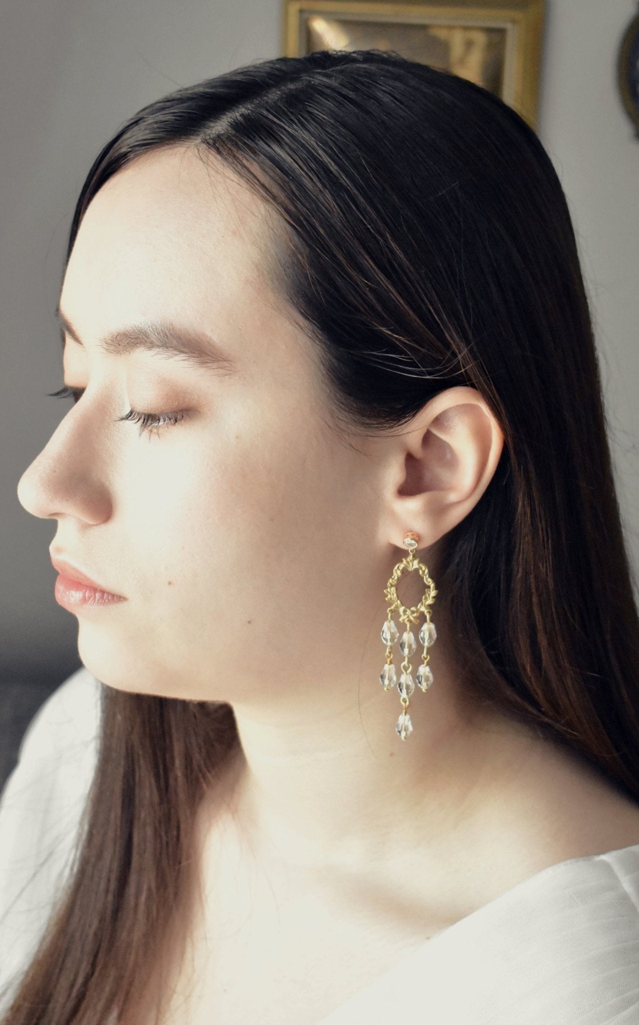 The Josephine - Bridal Chandelier Earrings in Gold, Handmade Wedding Jewelry