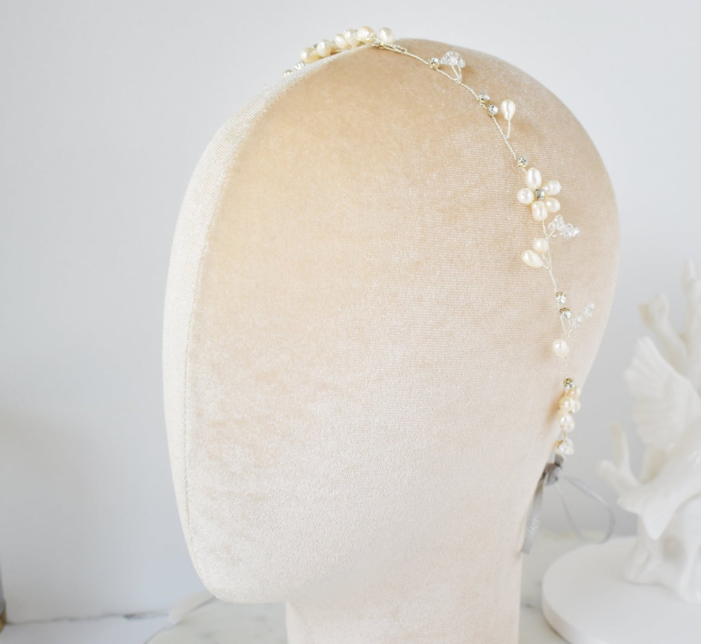 The Liria – Freshwater Pearl & Crystal Bridal Hair Vine