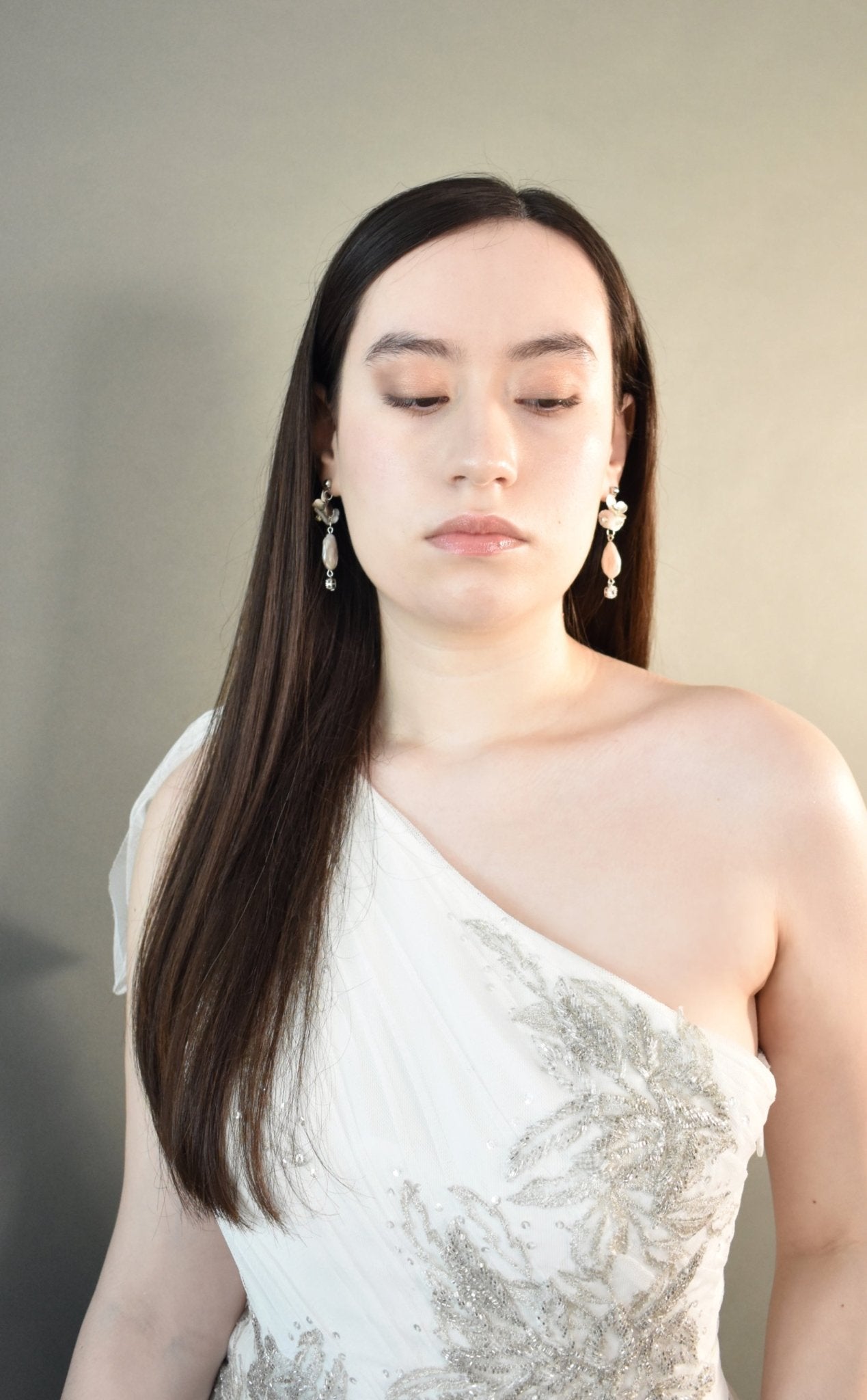 The Audrey - Bridal Drop Earrings - Baroque Pearl & Mother of Pearl Flower, Handmade Wedding Jewelry