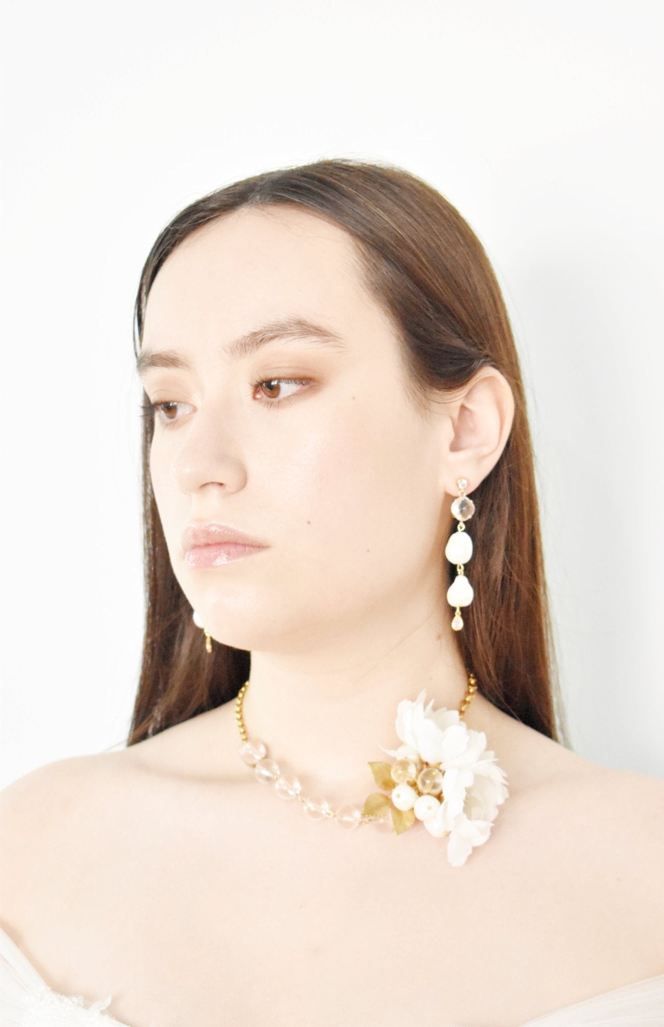 Bridal Drop Earrings - Glass Pearl & Faceted Crystal with Gold, Handmade Wedding Jewelry