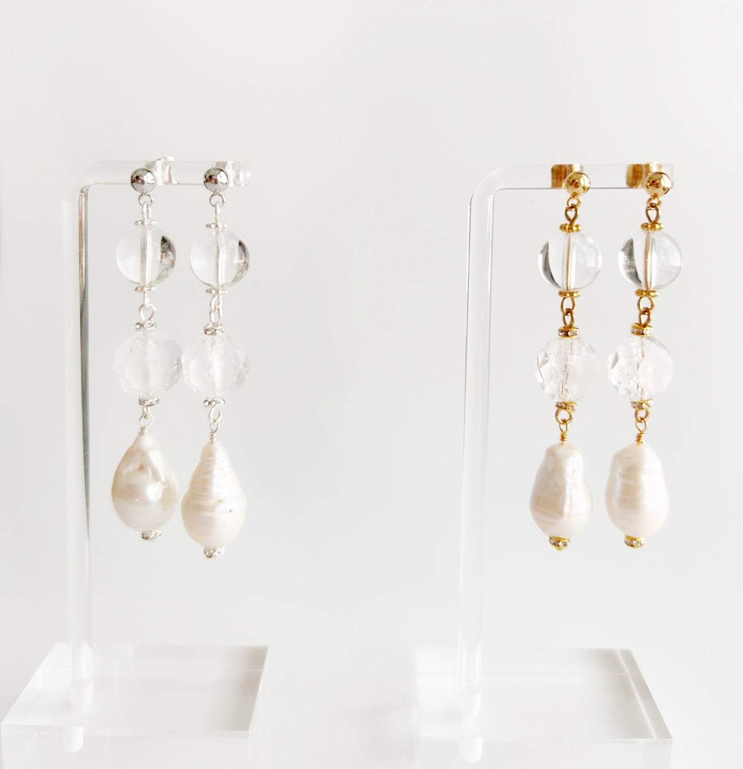 The Madeleine - Bridal Earrings - Baroque Pearl & Frosted Glass, Handmade Wedding Jewelry