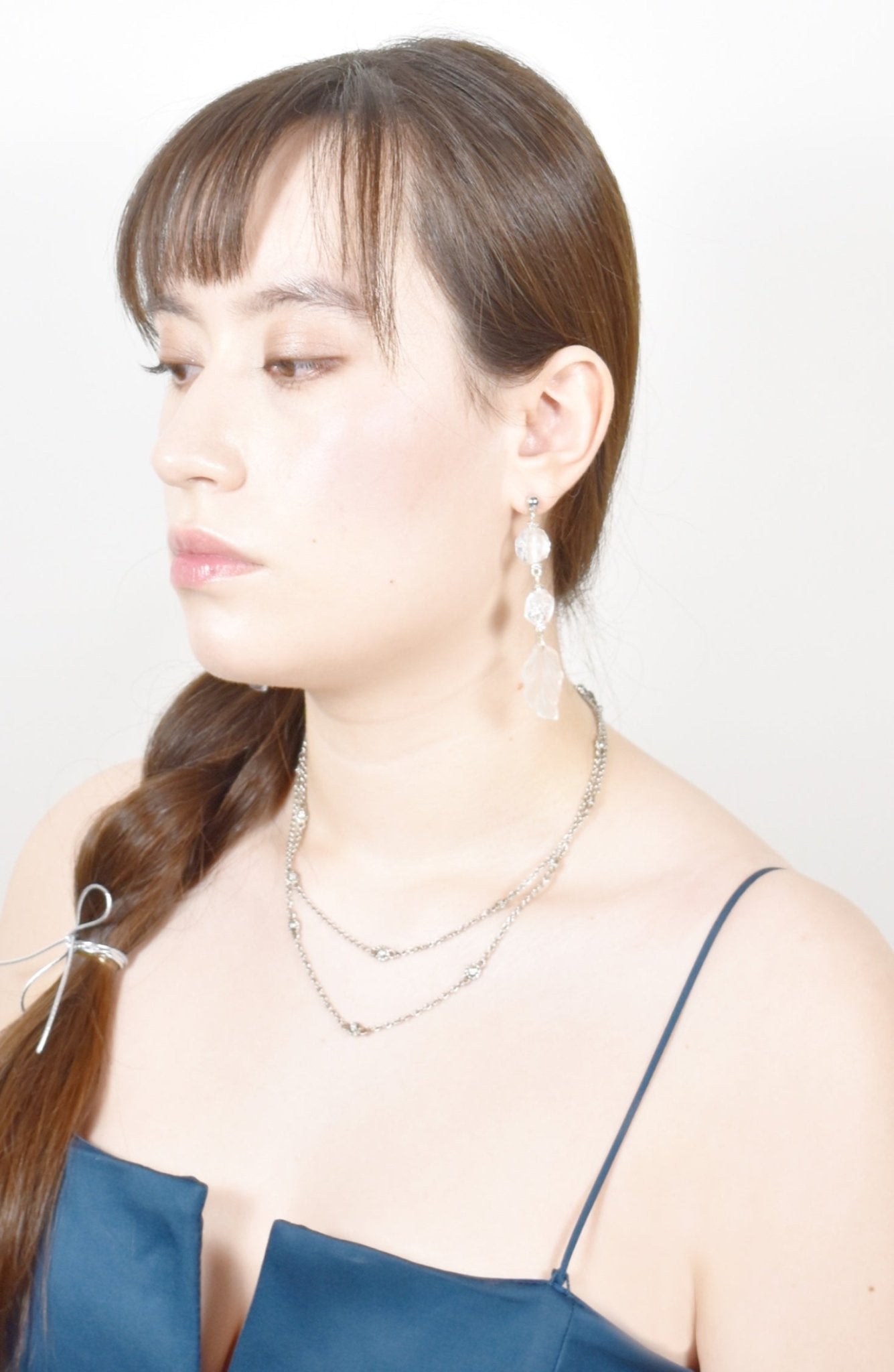 The Vivienne - Bridal Earrings - Frosted Crystal Leaves in Gold & Silver, Handmade Wedding Jewelry