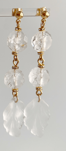 The Vivienne - Bridal Earrings - Frosted Crystal Leaves in Gold & Silver, Handmade Wedding Jewelry