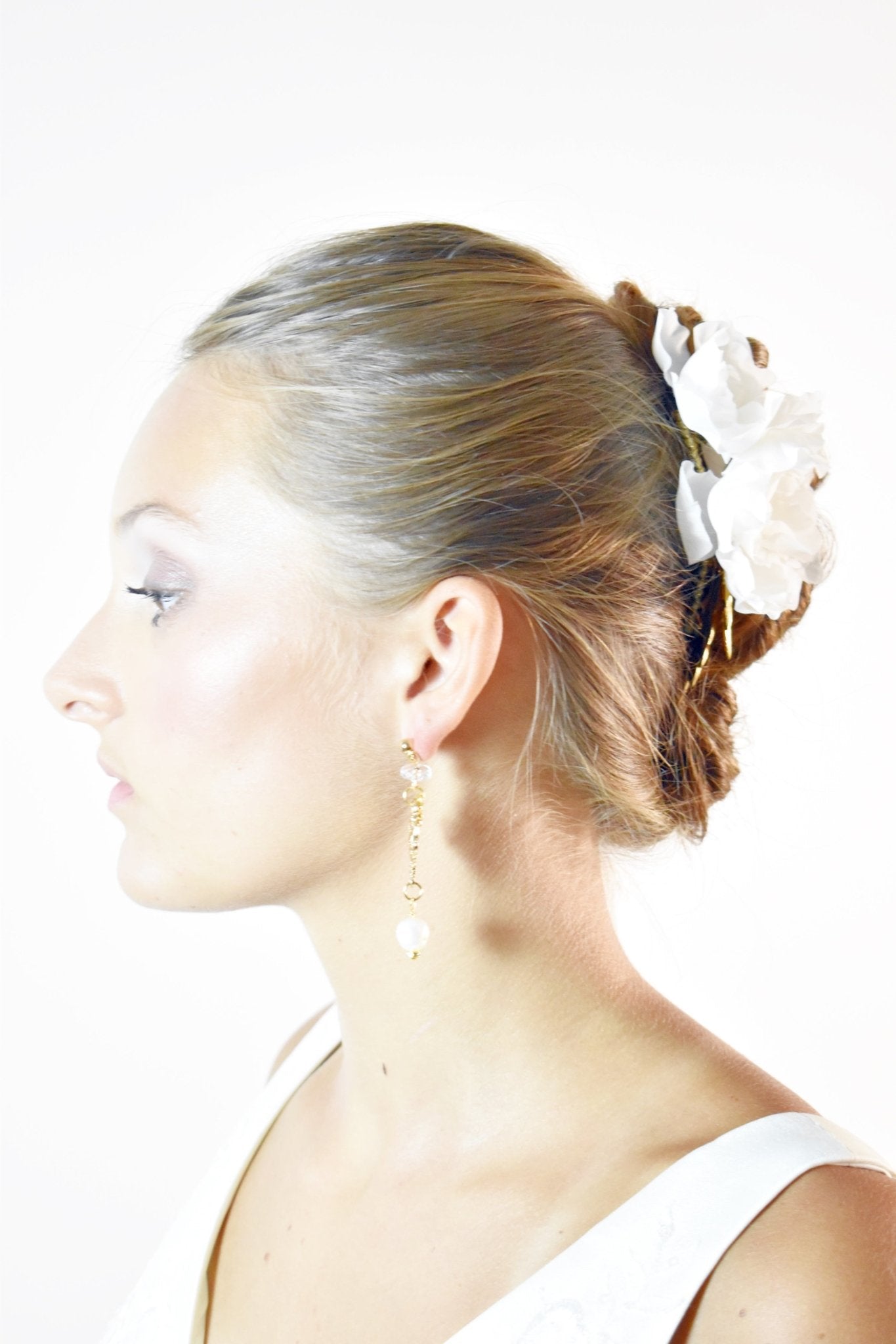 Bridal Hair Comb - Silk Flower & Gold Leaves, Handmade Wedding Headpiece