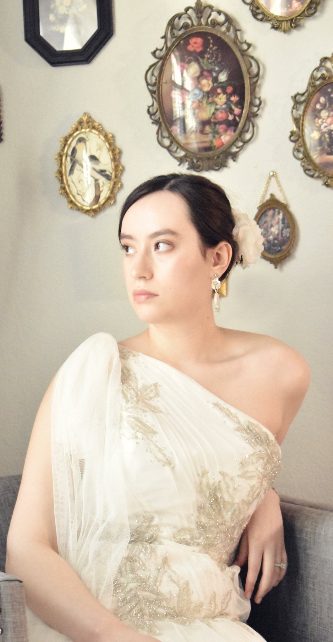 The Anaïs -  Bridal Hair Comb, Silk Taffeta Magnolia Bloom, Rhinestones and Silver Leaves, Handmade Wedding Headpiece