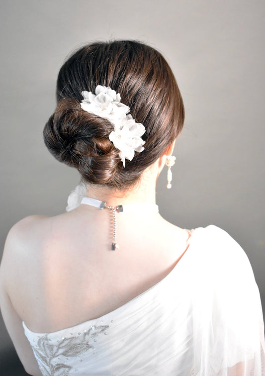 The Chiara - Hair Pins with Rhinestones - White Organza Flowers, Handmade Wedding Hair Accessory