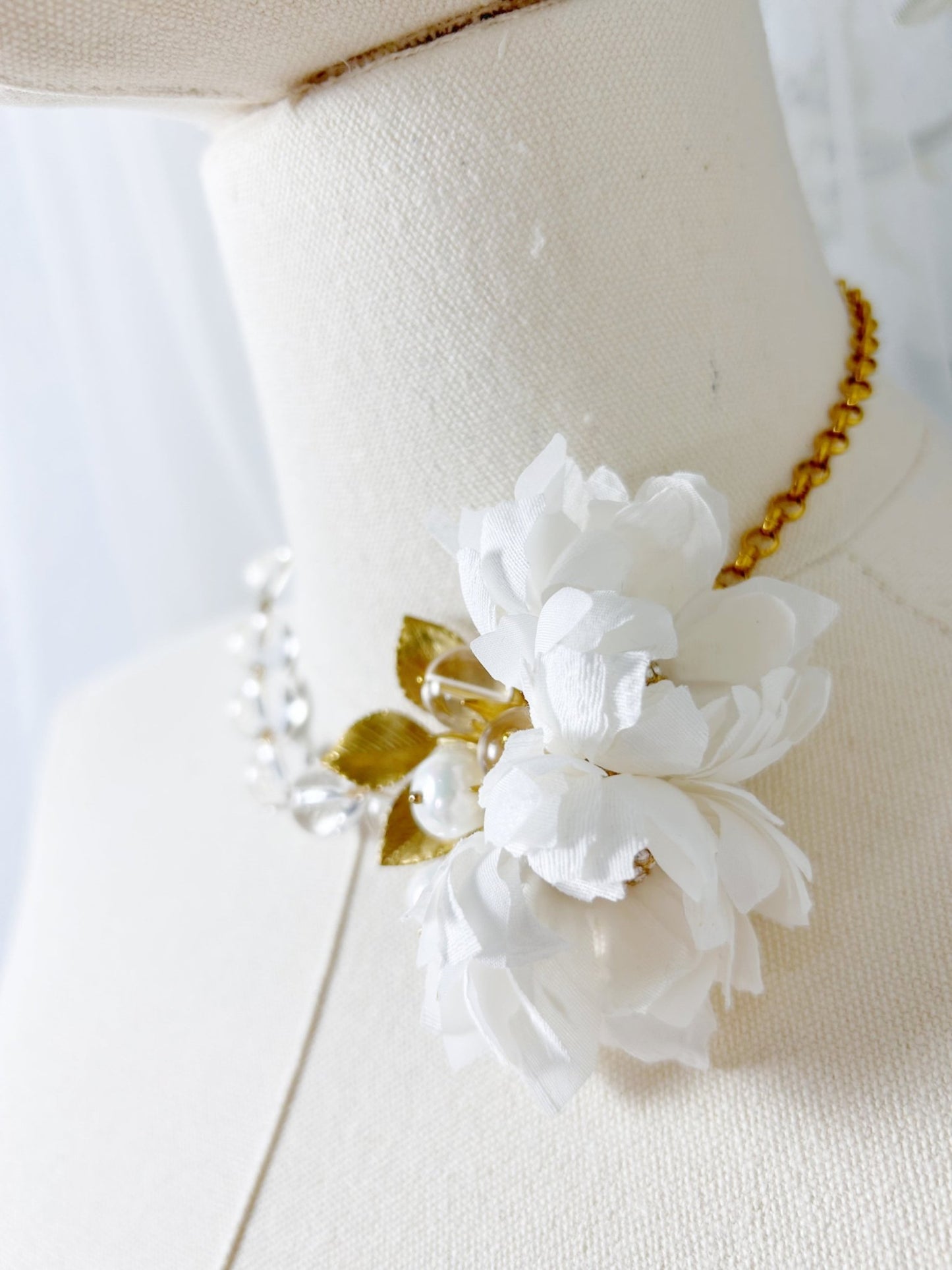 Bridal Necklace - Silk Flowers, Pearls & Glass, Handmade Luxury Wedding Jewelry