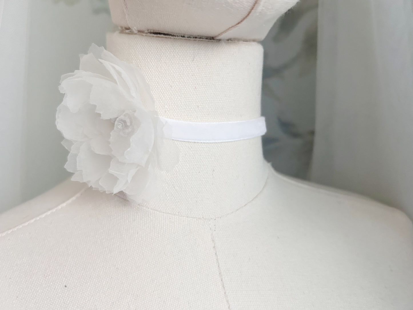 Delicate Silk Floral Choker -  Luxury Bridal Necklace Made in Dallas - Style 0561