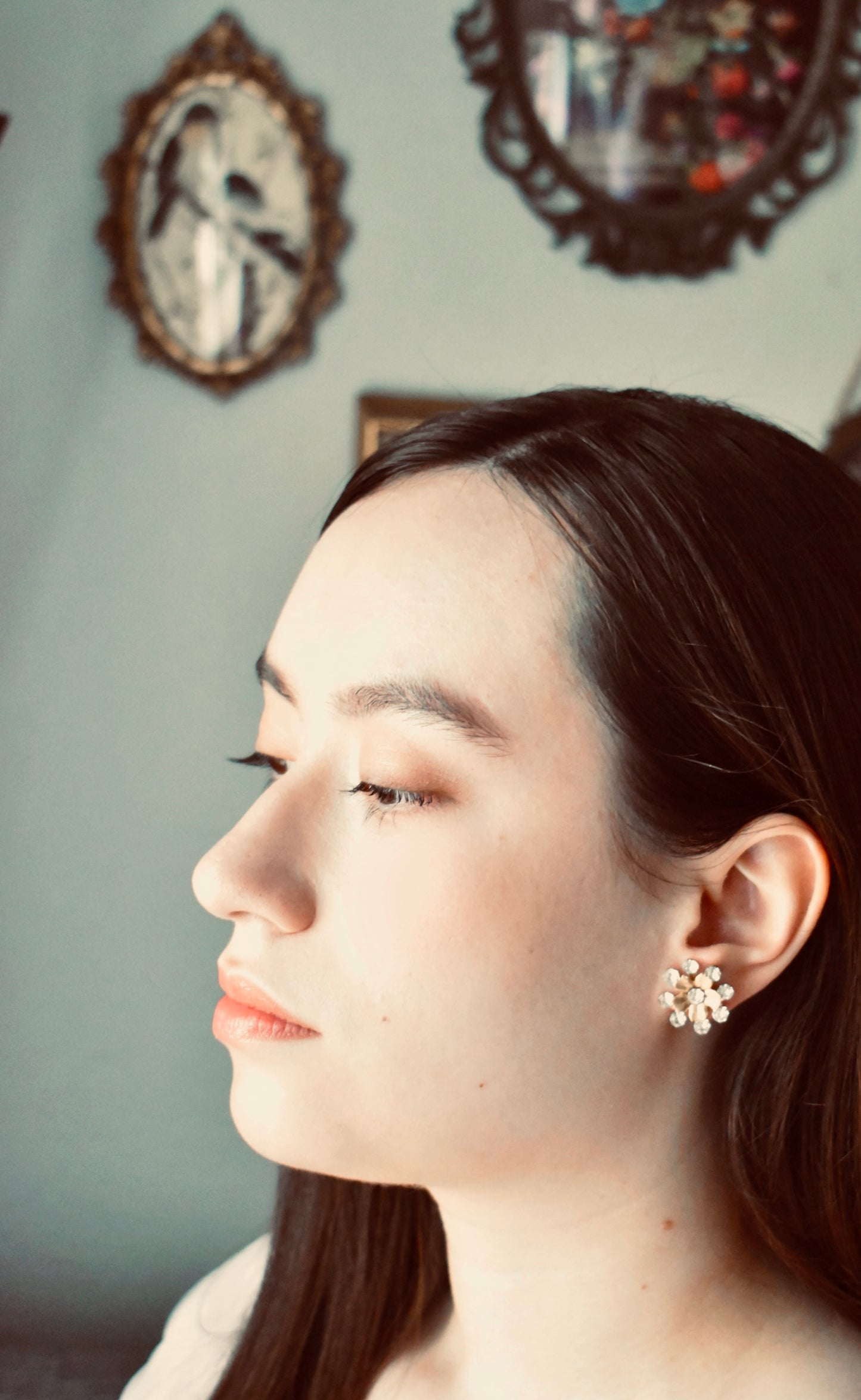 The Céleste - Bridal Flower Stud Earrings in Gold, Handmade Occasion Jewelry
