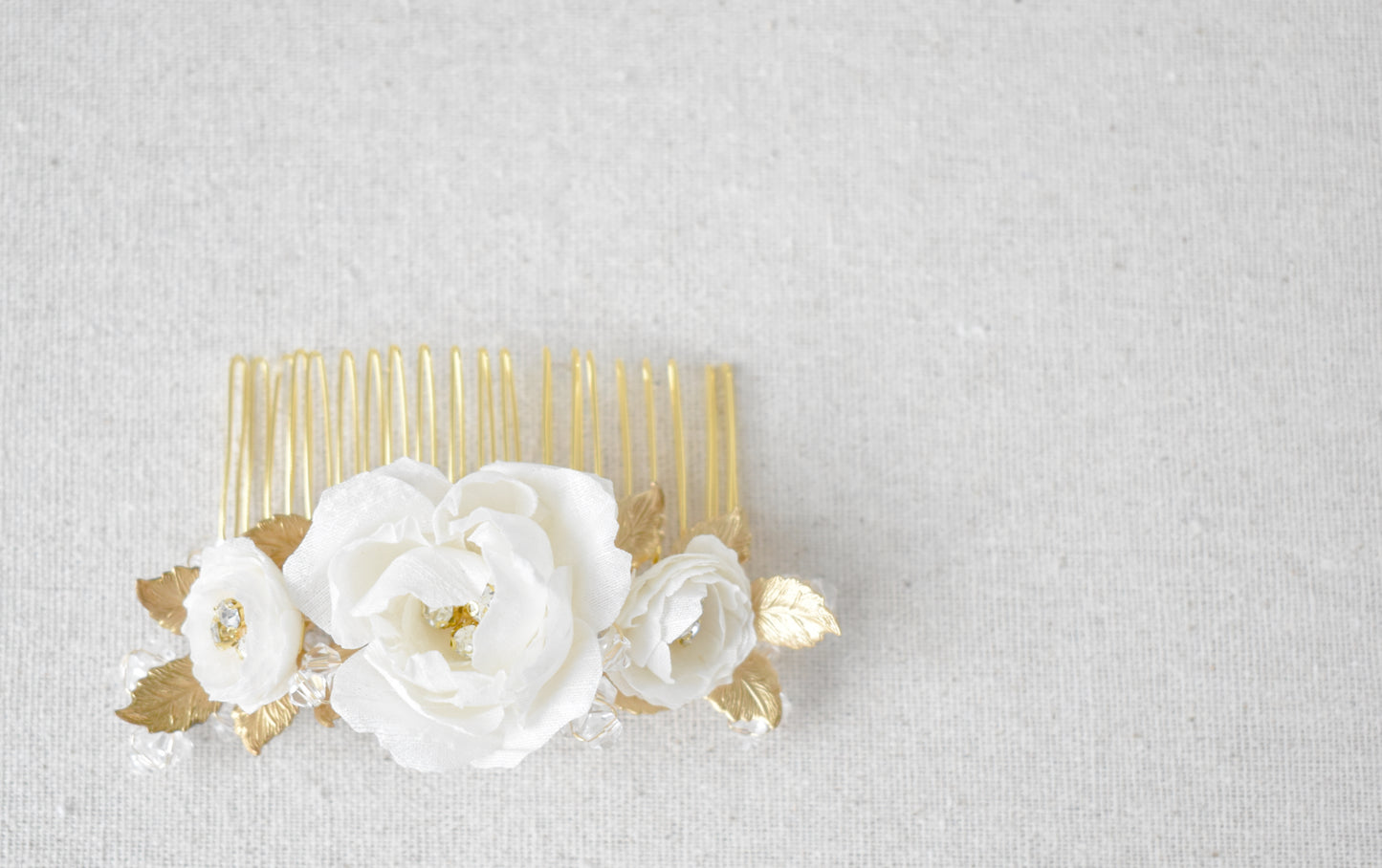 The Adelie - Bridal Hair Comb, Silk Dupioni Flowers, Brass Cast Leaves and European Glass, Handmade Wedding Headpiece