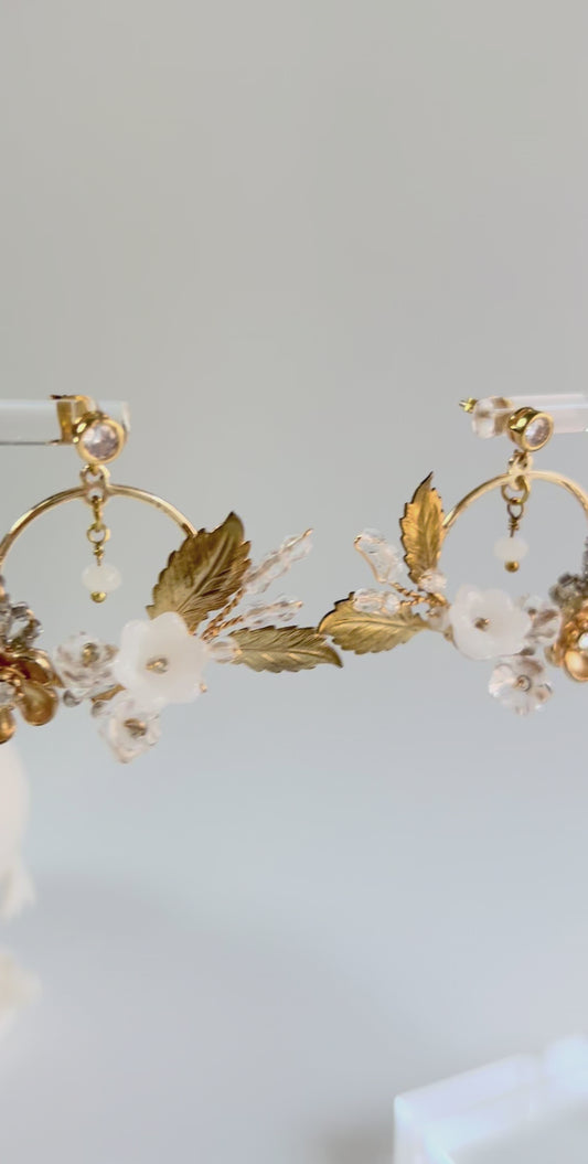 Ethereal Blossom Crystal & Glass Flower Bridal Hoop Earrings - Style 0514