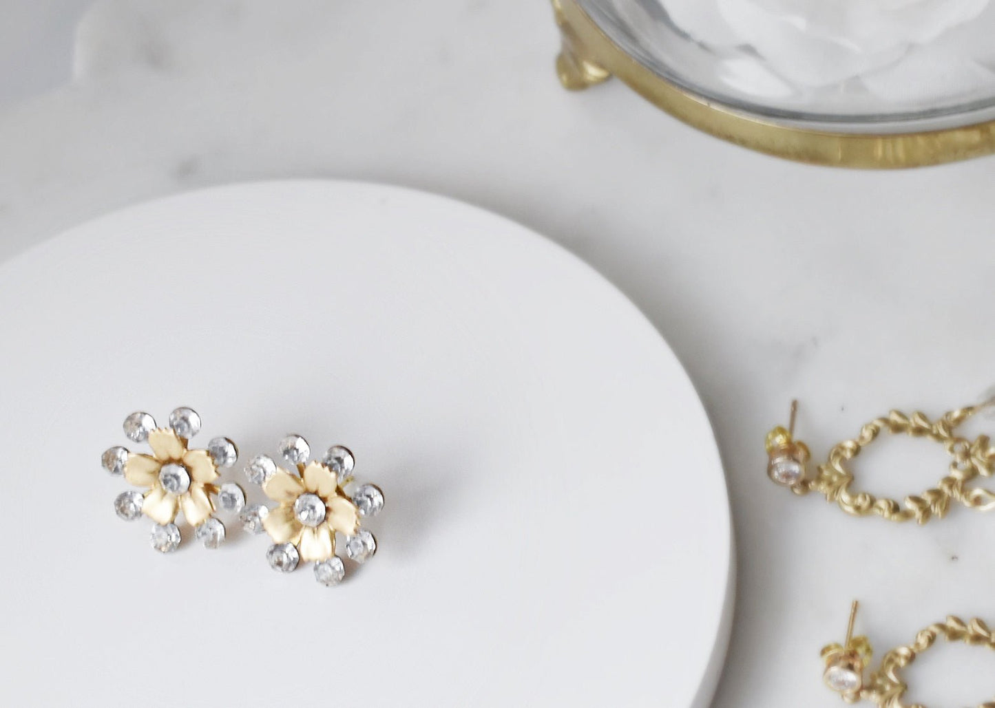 The Céleste - Bridal Flower Stud Earrings in Gold, Handmade Occasion Jewelry