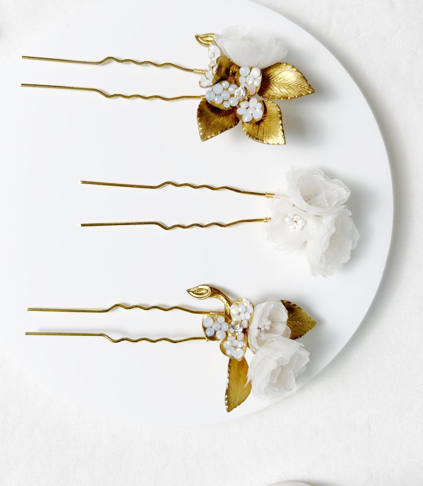 The Charlotte - Bridal Hair Pins Set of 3 - Silk Organza Flowers, Handmade Wedding Accessory