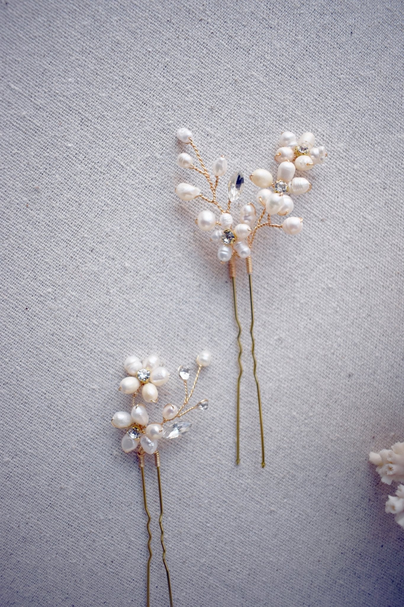 The Coralie - Bridal Hair Pins, Freshwater Pearl & Austrian Crystal, Handmade Wedding Hair Accessory, Set of 2.