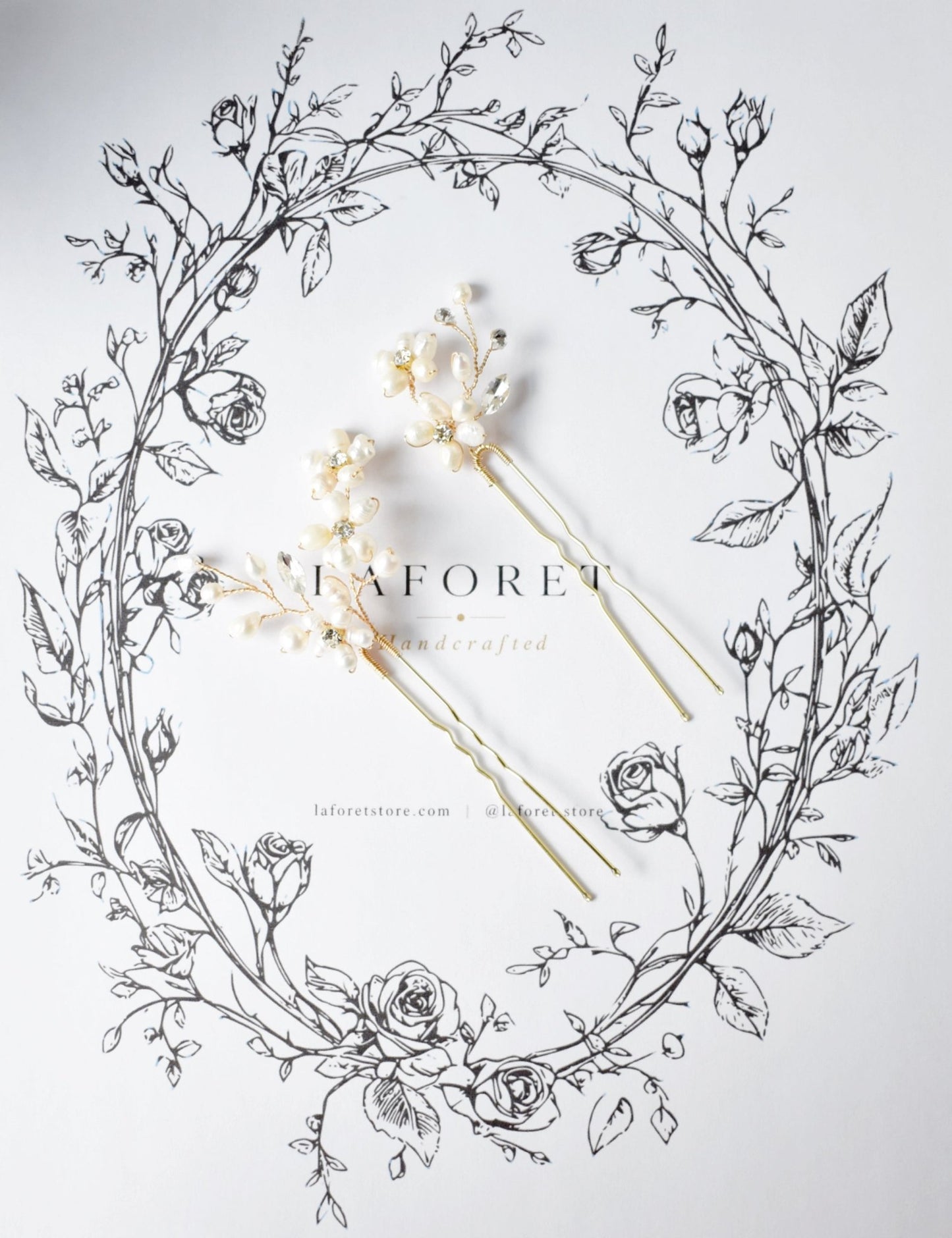 The Coralie - Bridal Hair Pins, Freshwater Pearl & Austrian Crystal, Handmade Wedding Hair Accessory, Set of 2.