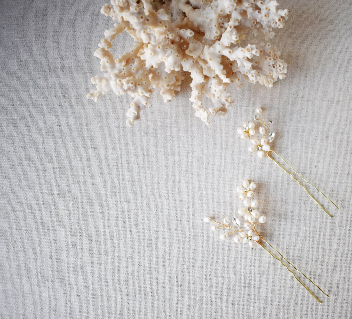 The Coralie - Bridal Hair Pins, Freshwater Pearl & Austrian Crystal, Handmade Wedding Hair Accessory, Set of 2.