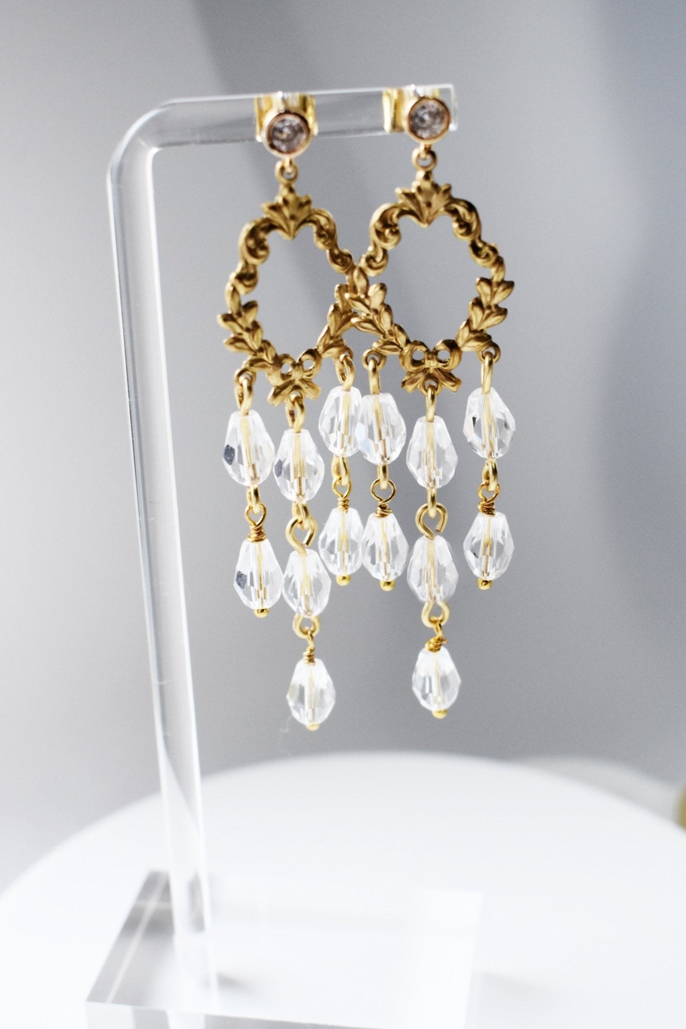 The Josephine - Bridal Chandelier Earrings in Gold, Handmade Wedding Jewelry