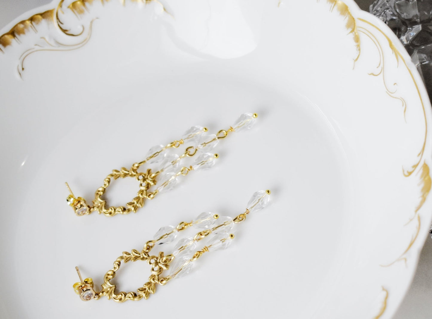 The Josephine - Bridal Chandelier Earrings in Gold, Handmade Wedding Jewelry