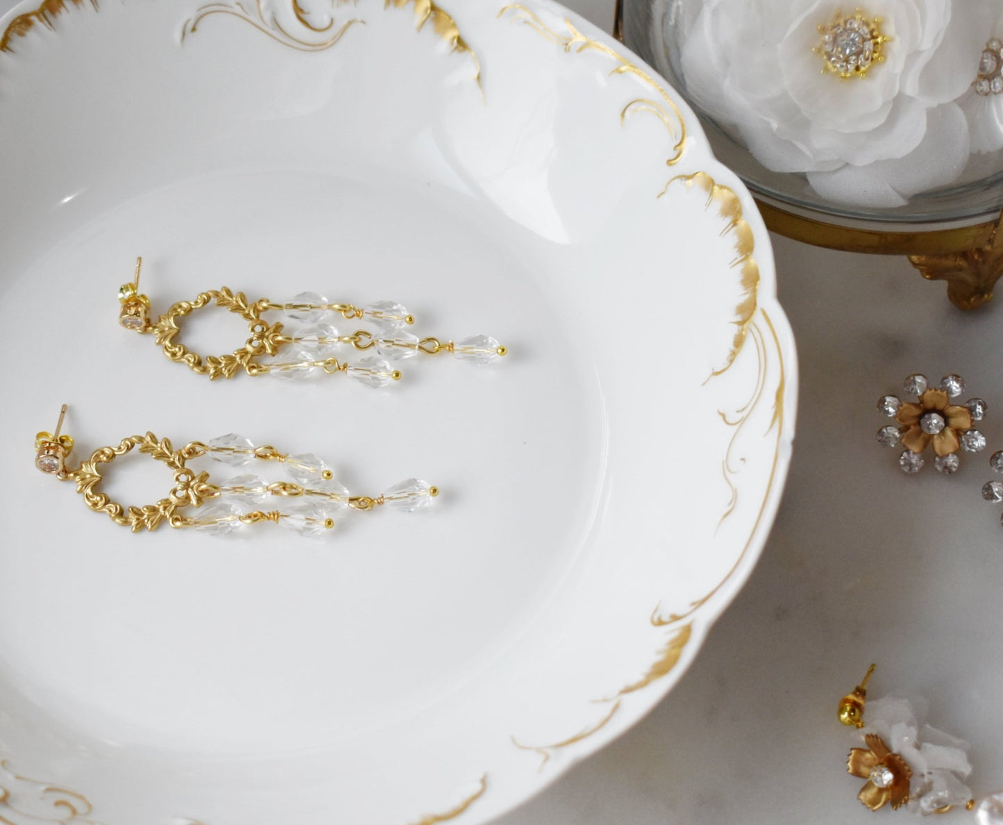 The Josephine - Bridal Chandelier Earrings in Gold, Handmade Wedding Jewelry