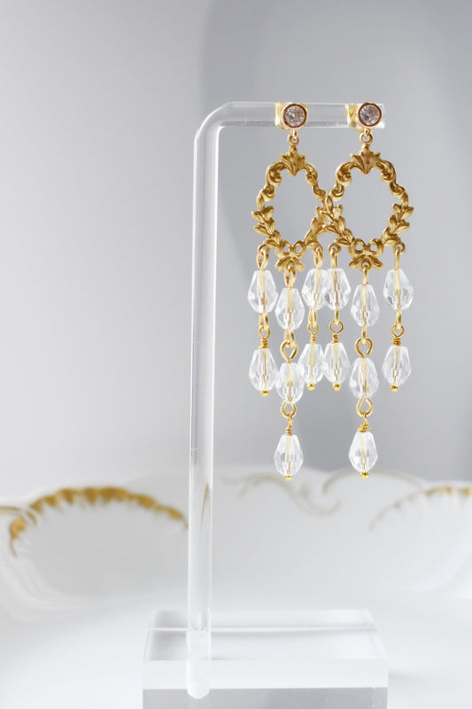 The Josephine - Bridal Chandelier Earrings in Gold, Handmade Wedding Jewelry