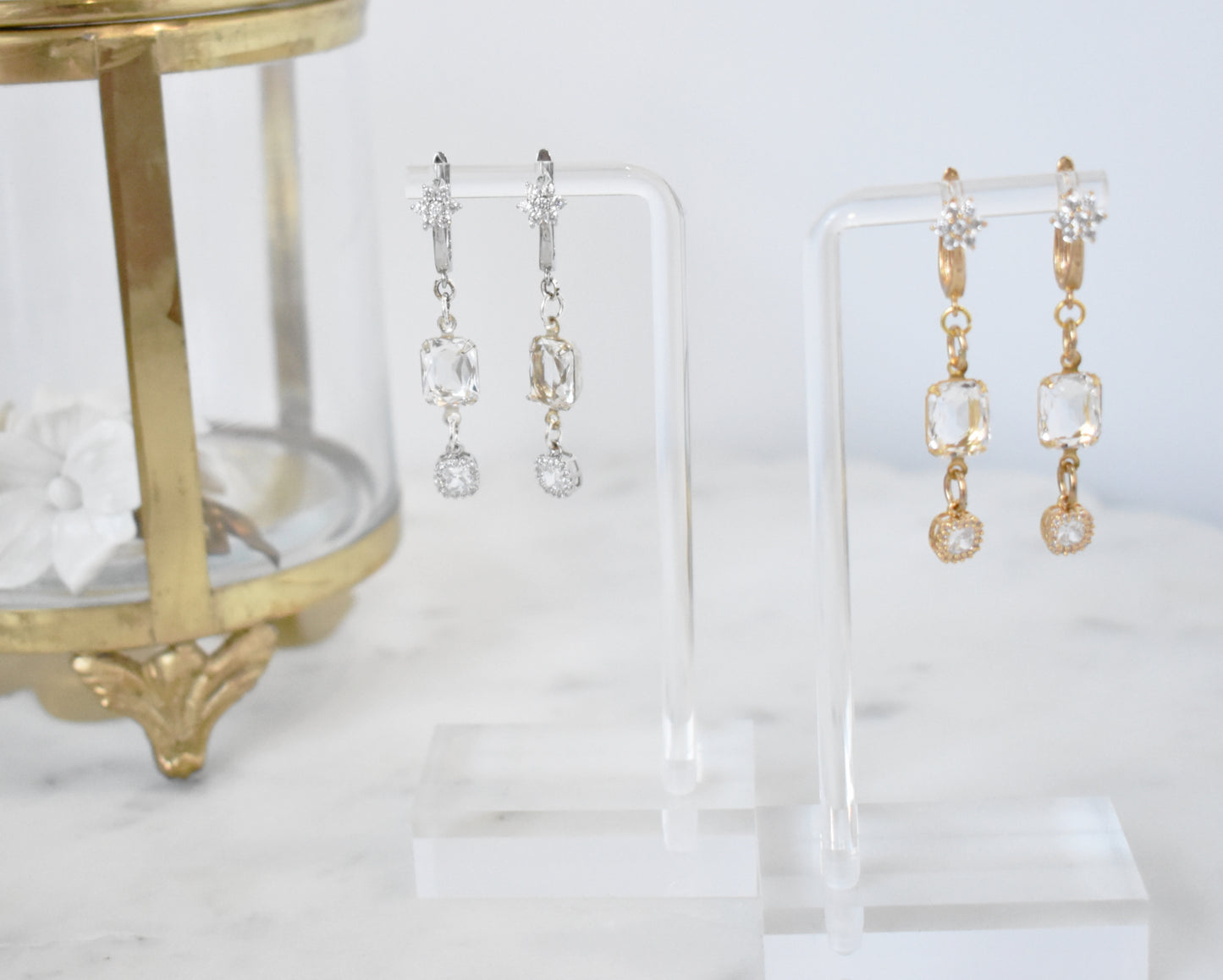 The Leontine -Vintage Austrian Glass Drop Earrings | Gold or Silver | Bridal & Occasion Jewelry