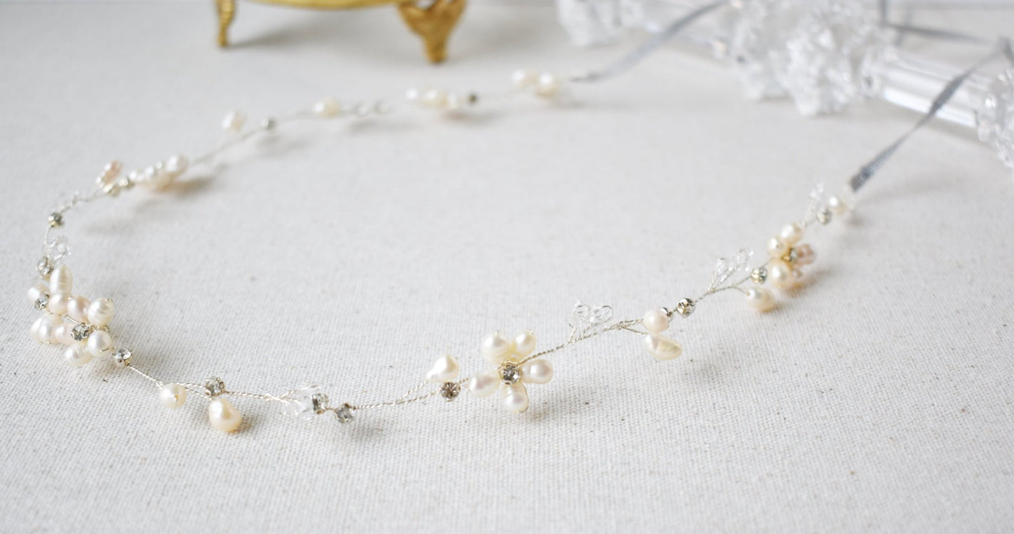 The Liria – Freshwater Pearl & Crystal Bridal Hair Vine