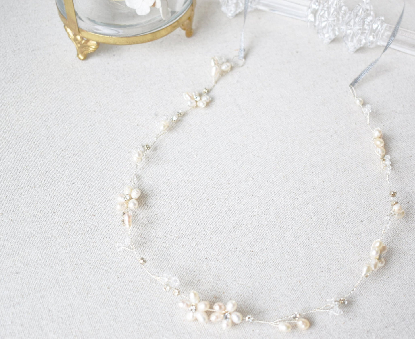 The Liria – Freshwater Pearl & Crystal Bridal Hair Vine