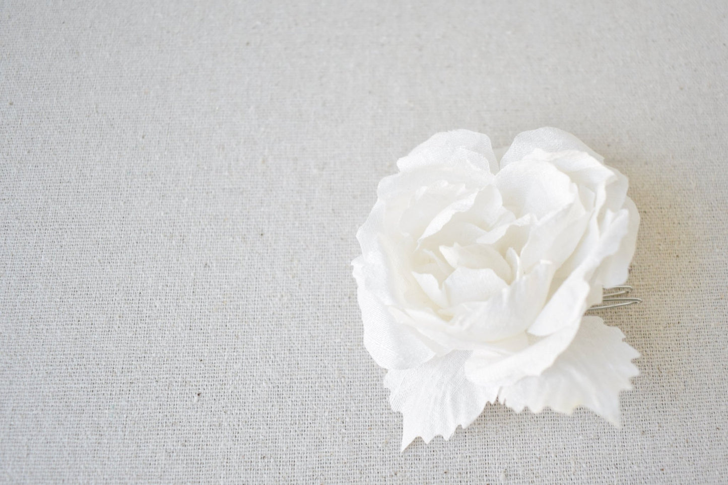 The Manon, Mini Bridal Hair Comb with Hand Pressed White Silk Rose
