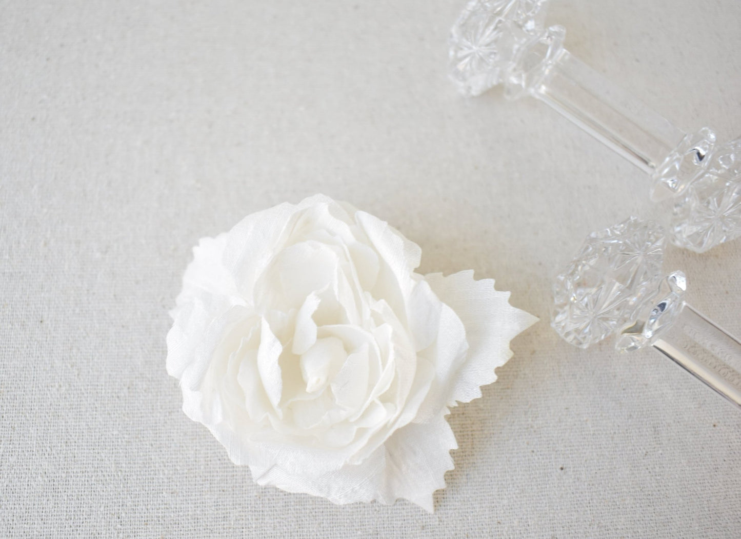 The Manon, Mini Bridal Hair Comb with Hand Pressed White Silk Rose