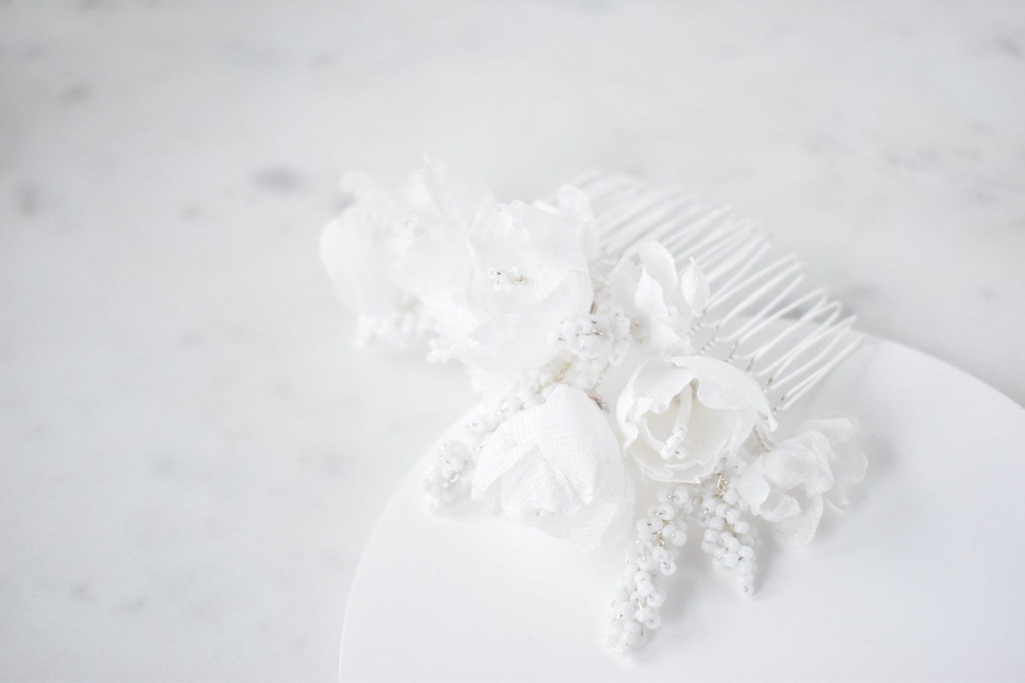 The Odette Comb, Bridal Hair Comb, White Silk Tulips and Delphinium Blossoms, Wedding Headpiece