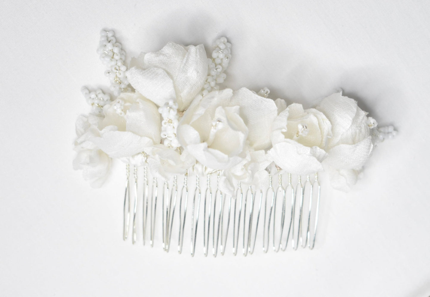 The Odette Comb, Bridal Hair Comb, White Silk Tulips and Delphinium Blossoms, Wedding Headpiece