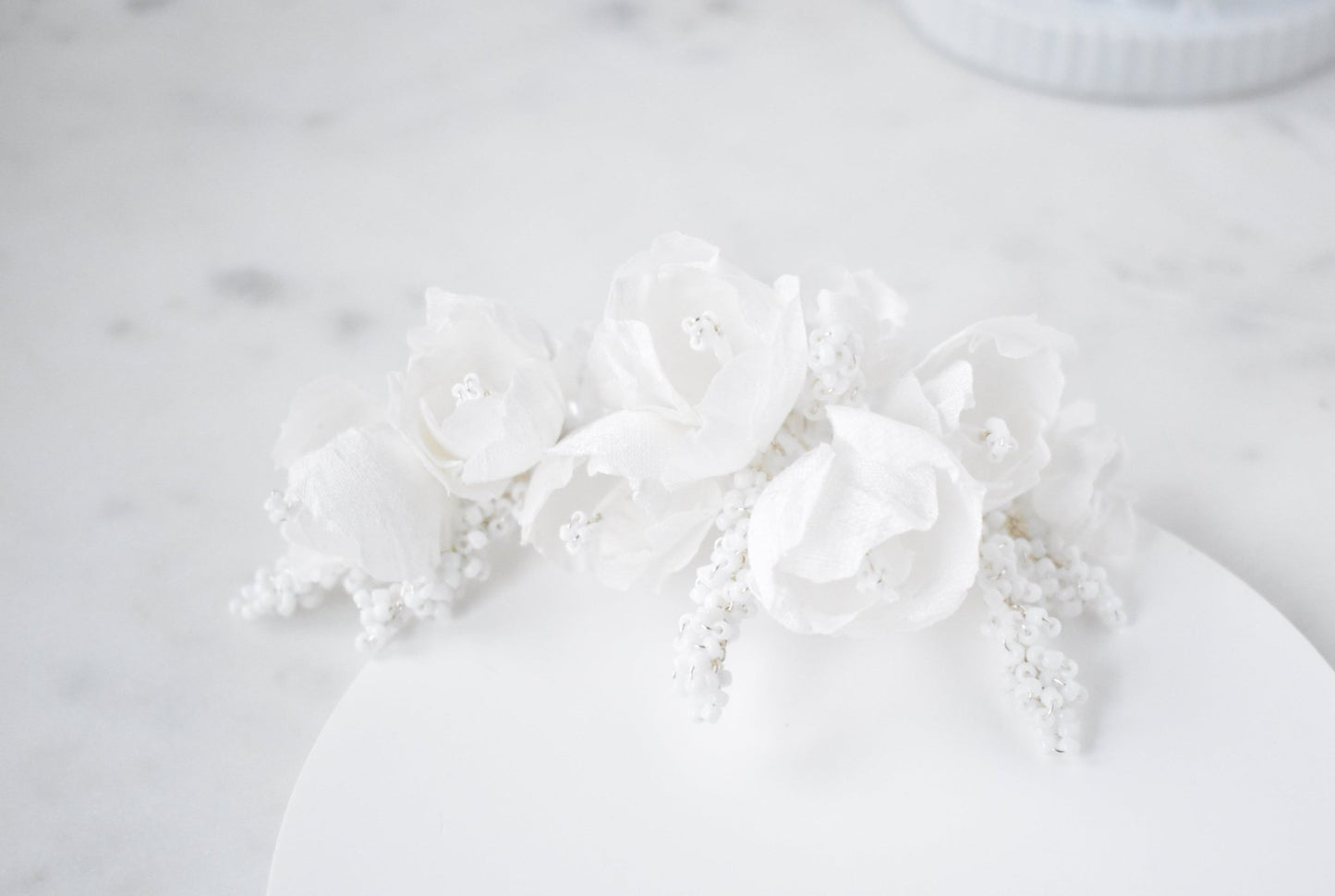 The Odette Comb, Bridal Hair Comb, White Silk Tulips and Delphinium Blossoms, Wedding Headpiece