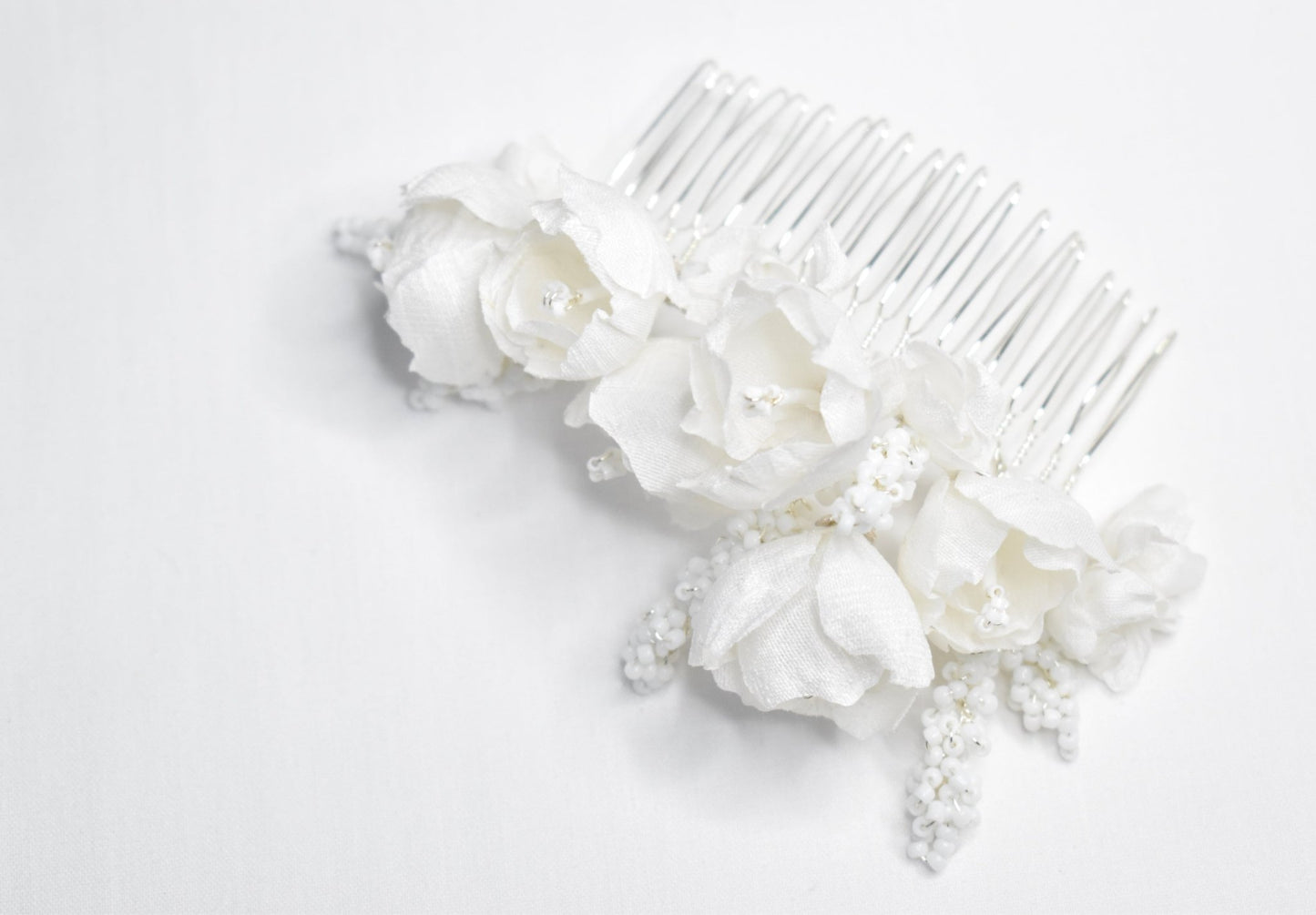 The Odette Comb, Bridal Hair Comb, White Silk Tulips and Delphinium Blossoms, Wedding Headpiece