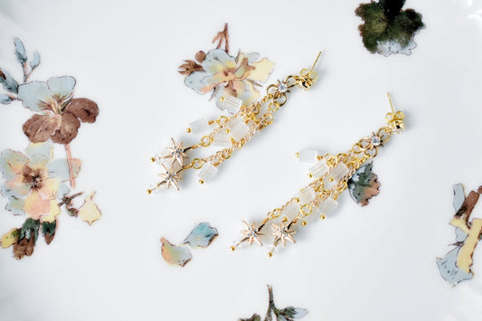The Solène | Long Gold Star Drop Bridal Earrings
