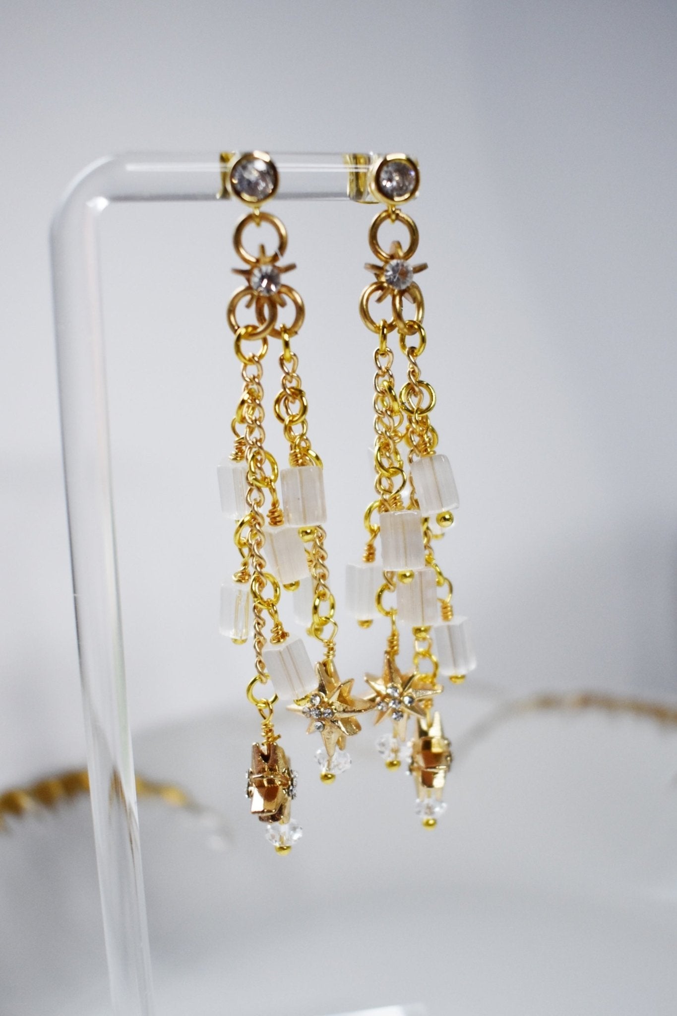 The Solène | Long Gold Star Drop Bridal Earrings