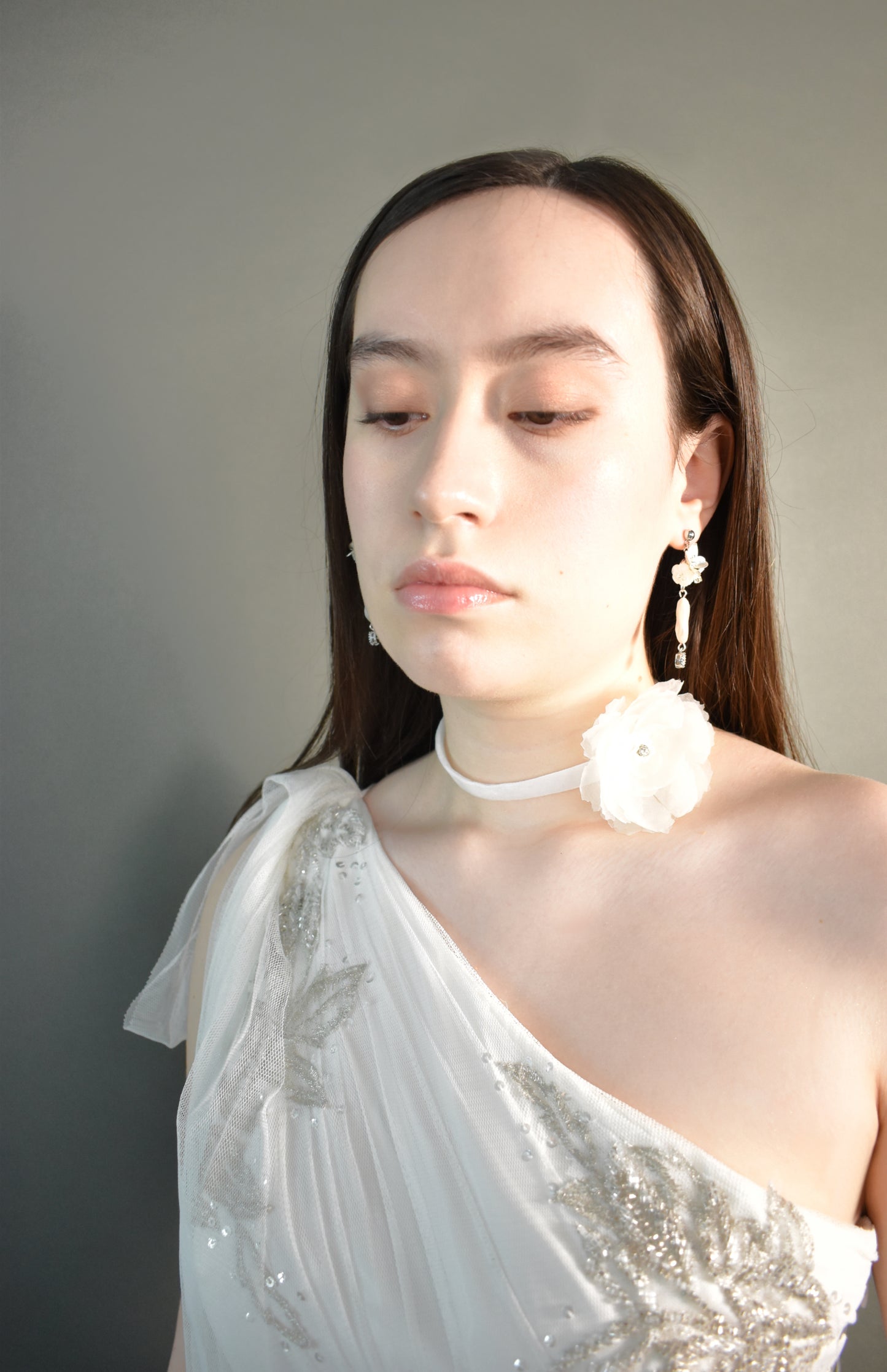 Bridal Choker Necklace - Delicate Silk Flowers, Handmade Luxury Wedding Jewelry